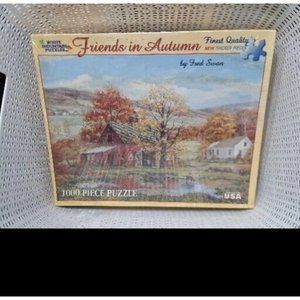 White Mountain FRIENDS IN AUTUMN 1000 piece puzzle fall foliage barn NEW SEALED